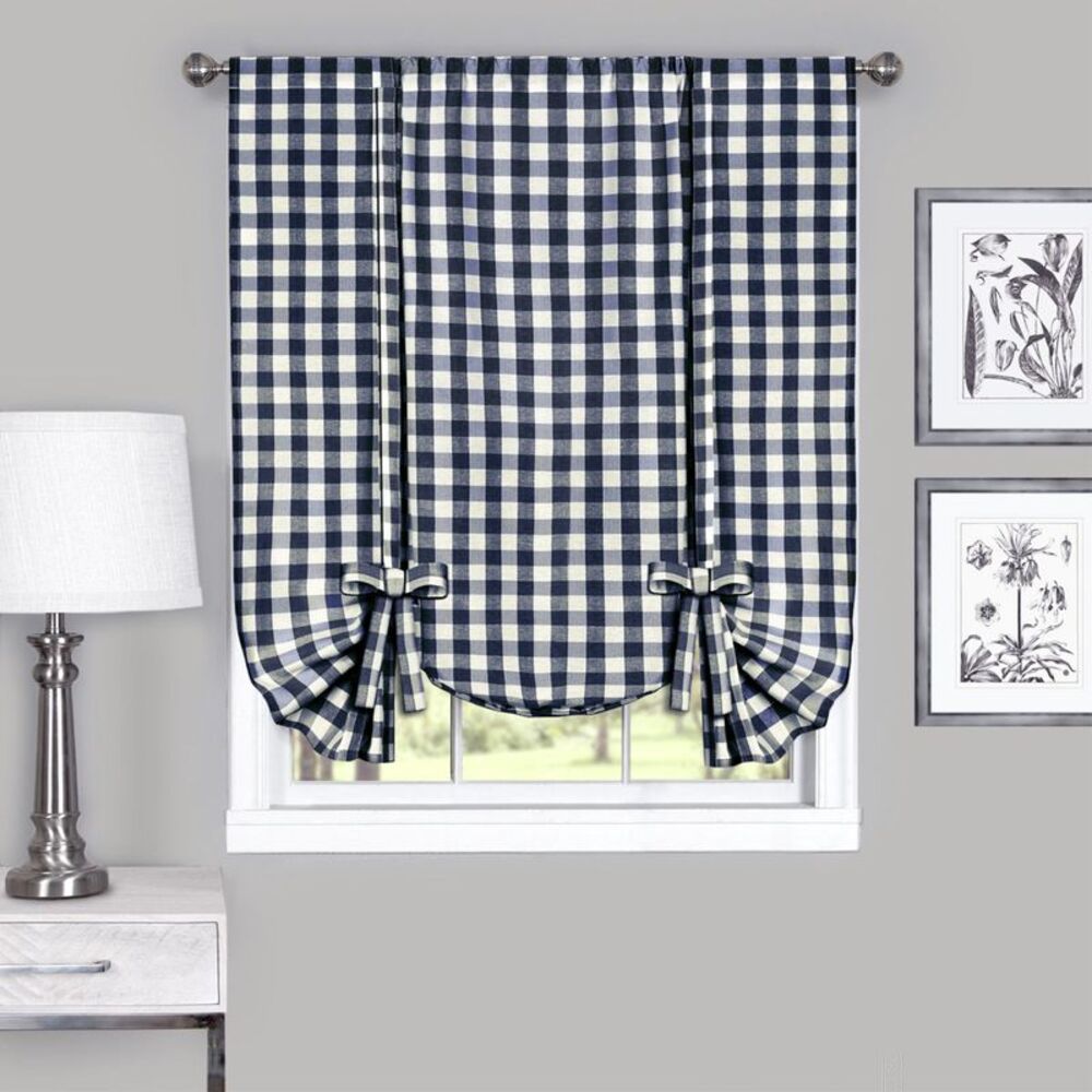 Ergode Buffalo Check Window Curtain Tie Up Shade - 42x63 - Navy